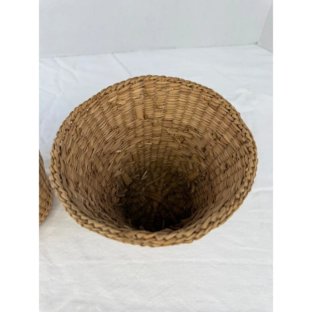 VTG Set of 2 Woven Wicker‎ Rattan Baskets Tapered Storage Planters Boho Decor